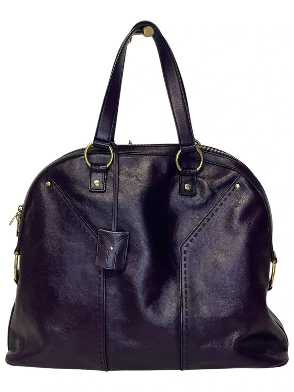 Yves Saint Laurent Plum Leather Shoulder Bag with Gold Hardware